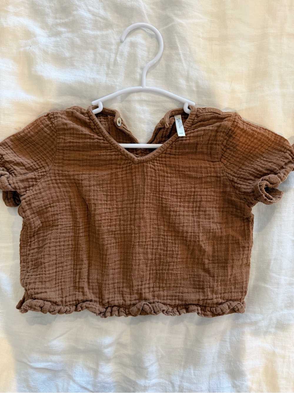 Rylee + Cru Kids Cotton Gauze Brown Ruffle Hem Top